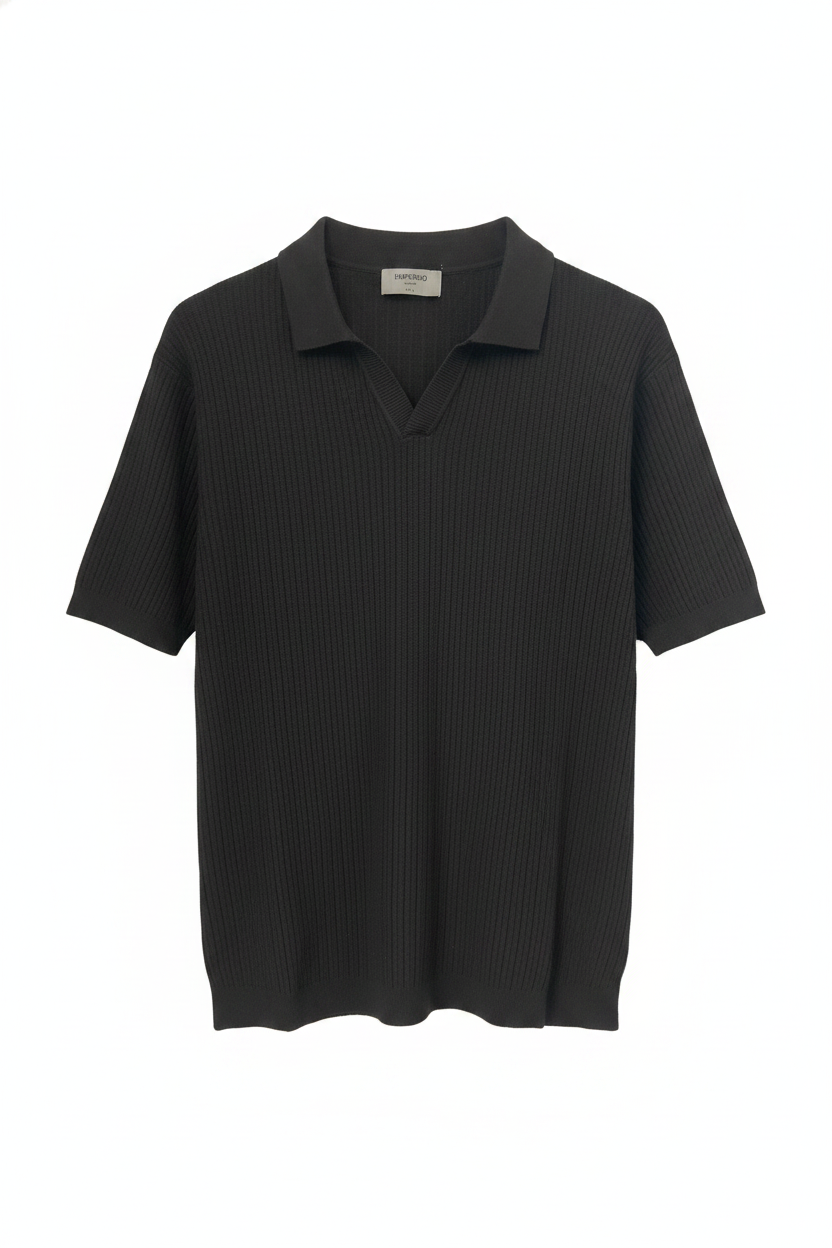 Emporio valentini Ribbed-Knit Long Sleeve Polo Shirt